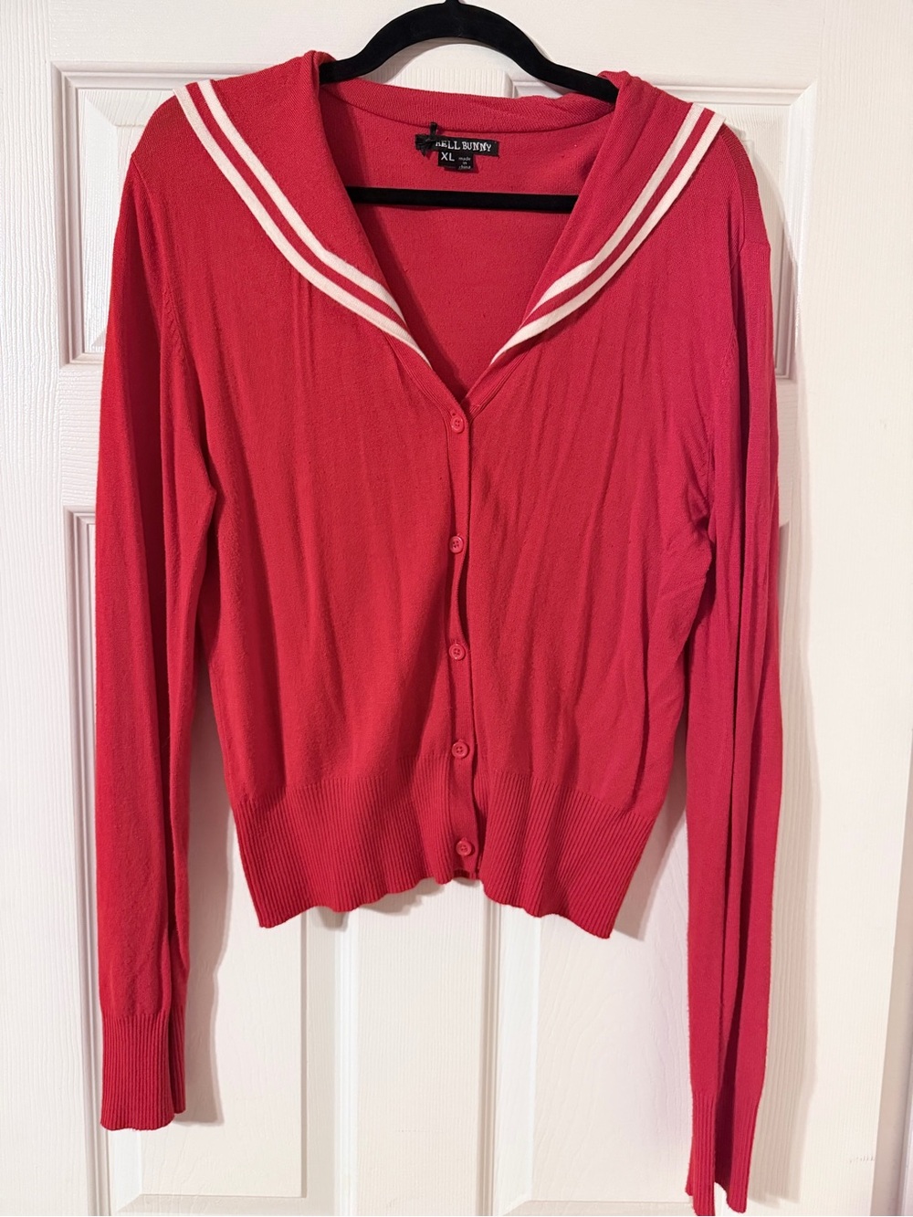 Hell Bunny Red Sailor-Collar Cardigan with White Trim